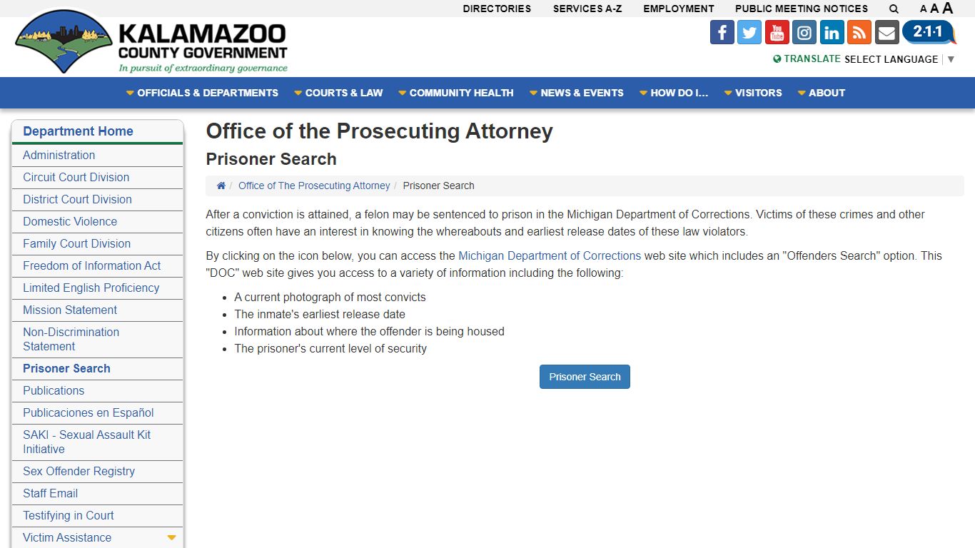 Prisoner Search - Office of the Prosecuting Attorney - Kalamazoo ...